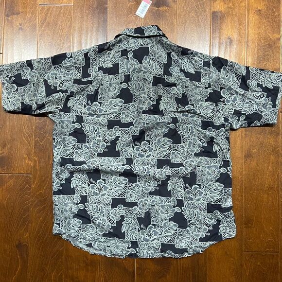 Roundtree & Yorke Vintage Silk Abstract Black Grey Button Front Shirt Mens Large - Picture 4 of 7